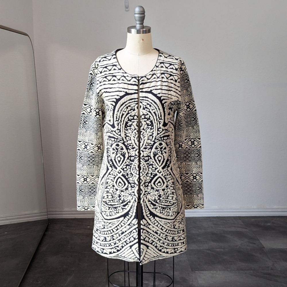Luii Mixed Pattern Knit Sweater Jacket Ivory Black S bohemian cottagecore fall